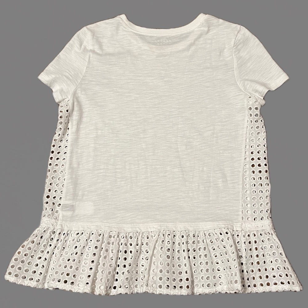 💖♠️ Kate Spade White Top | Dot Eyelet Inset | Ruffled Hem | Size XXS | EUC